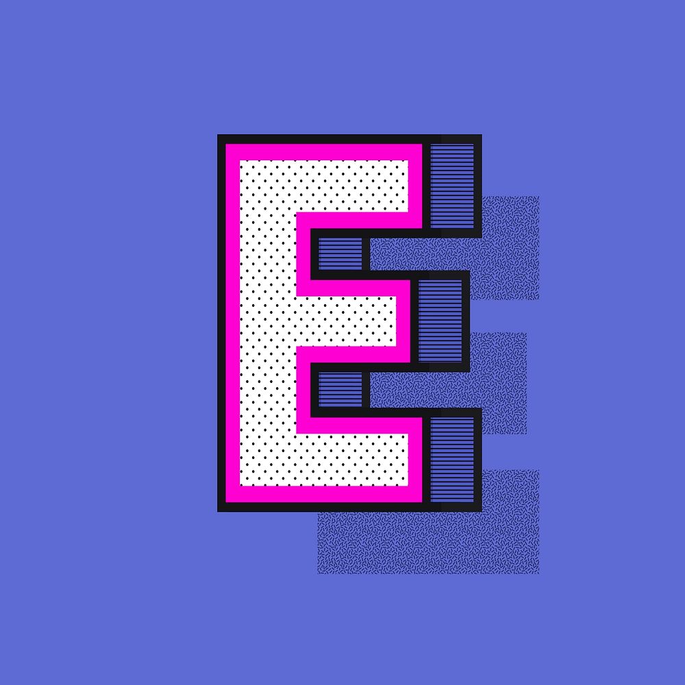 3D alphabet E isometric halftone style typography 