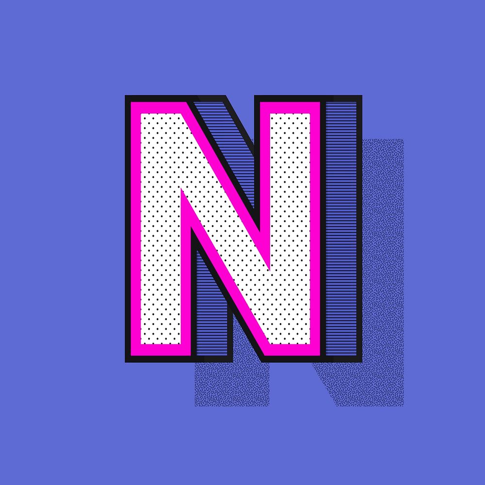 3D alphabet N isometric halftone style typography