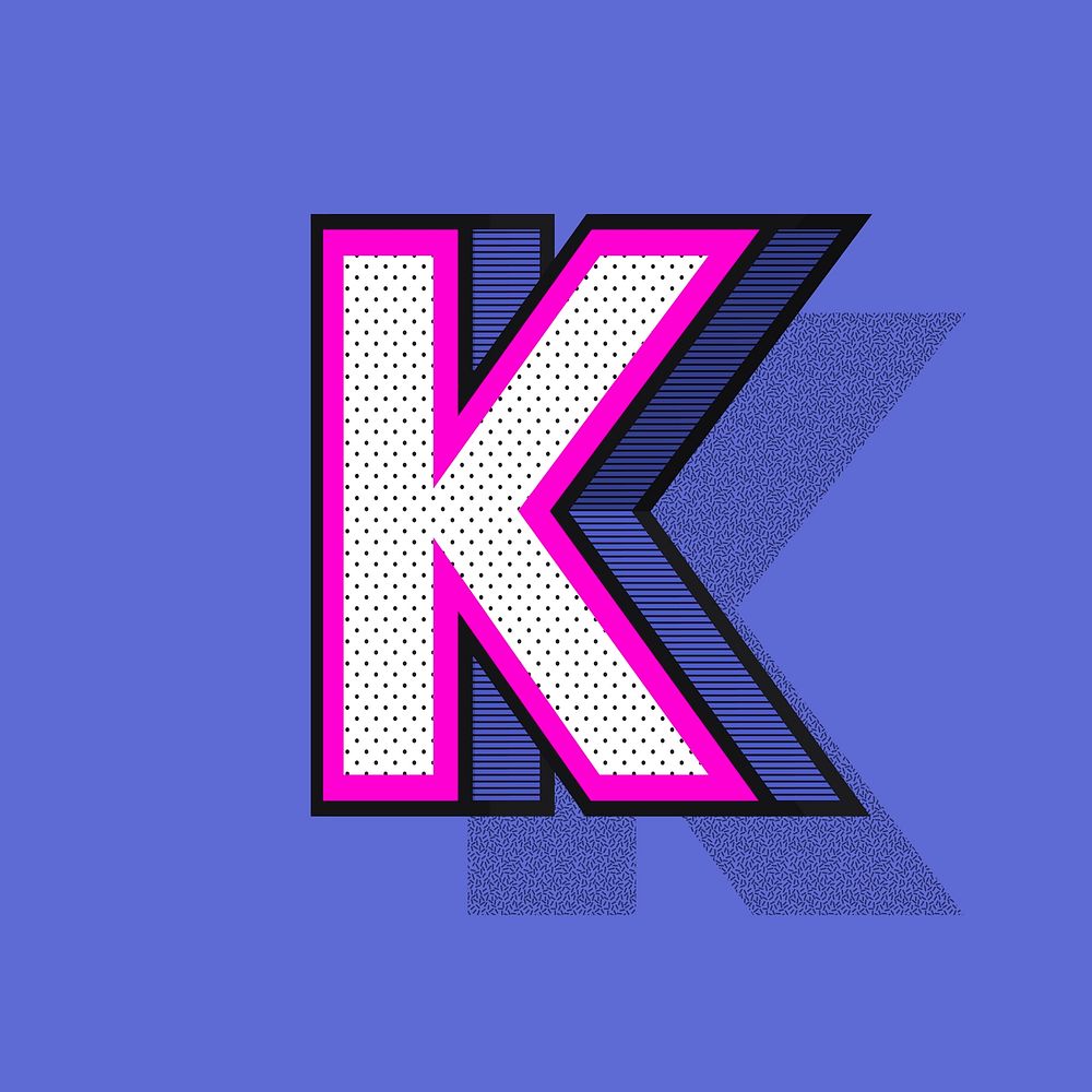 Letter K 3D halftone effect typography