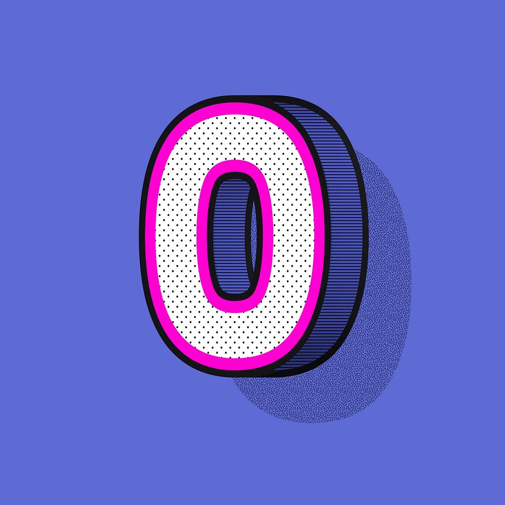 Number 0 3D halftone effect typography