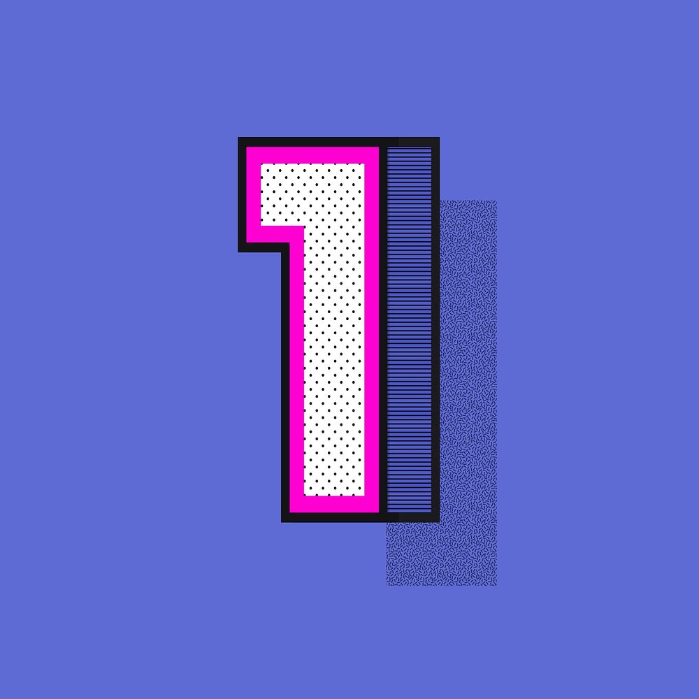 3D number 1 isometric halftone style typography