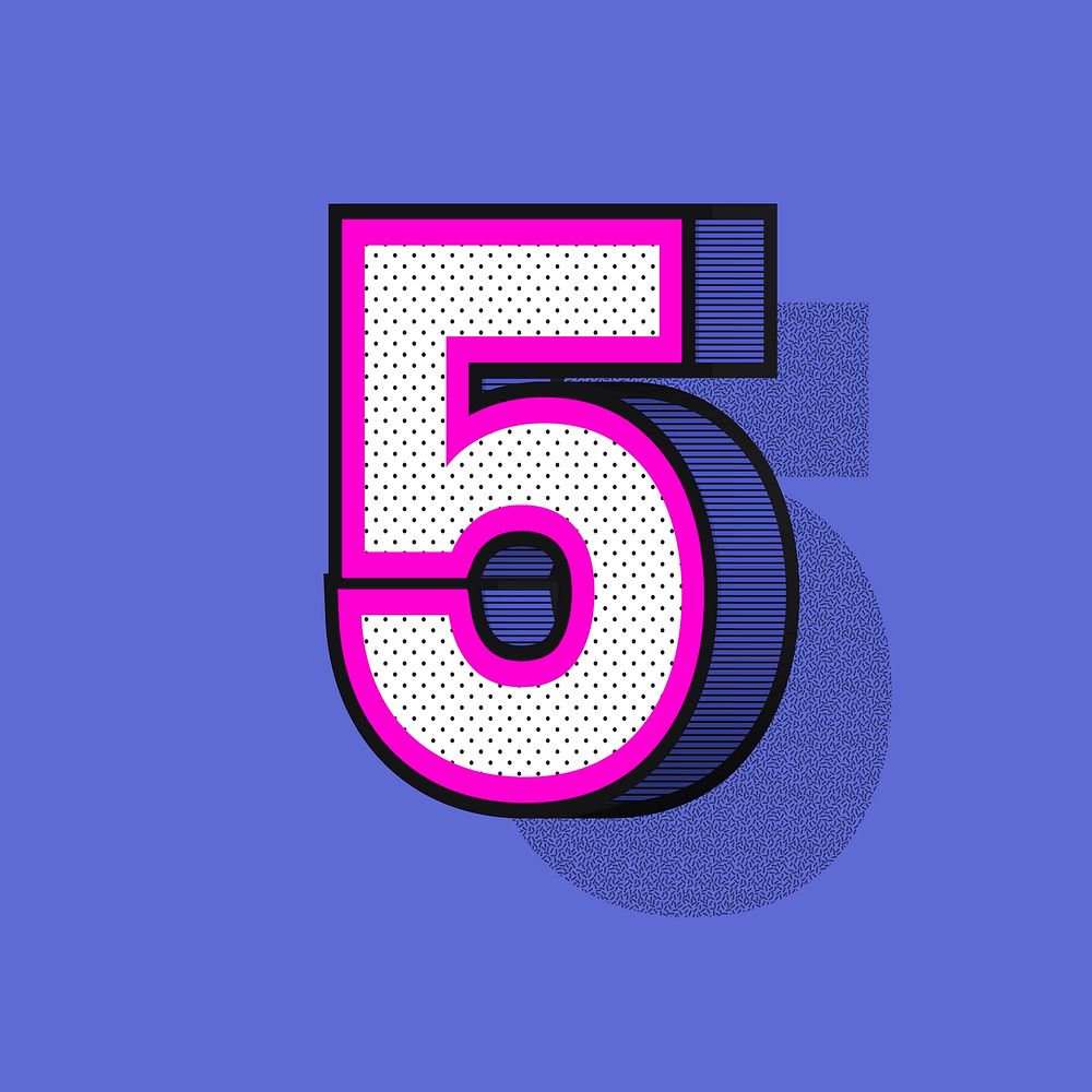 Number 5 3D halftone effect typography
