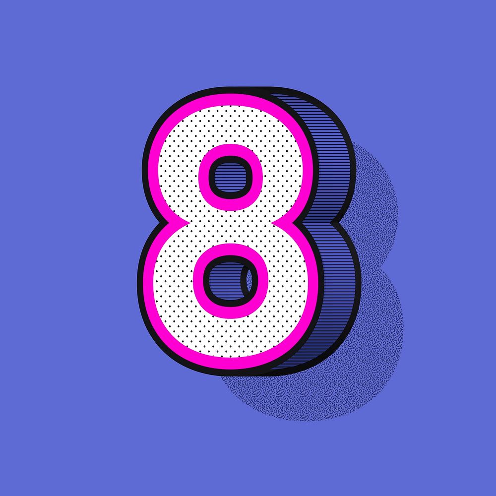 Number 8 3D halftone effect typography