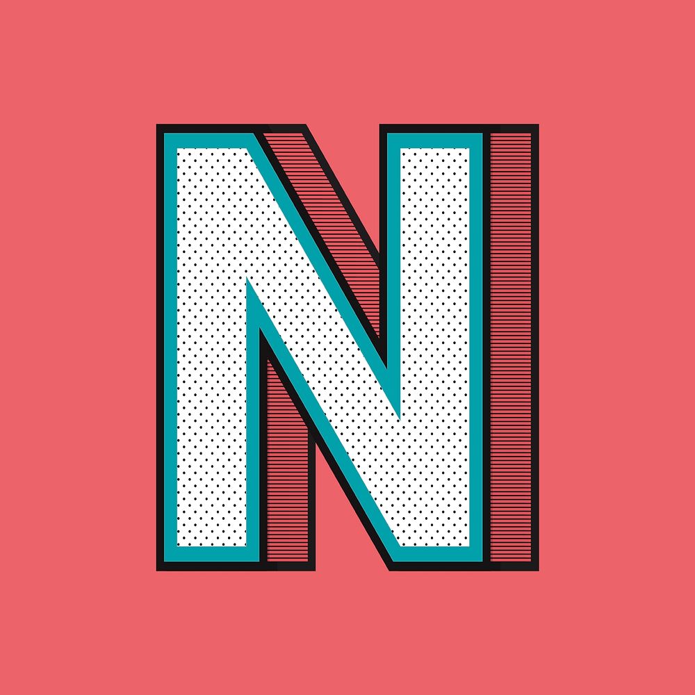 Letter N isometric halftone effect typography psd