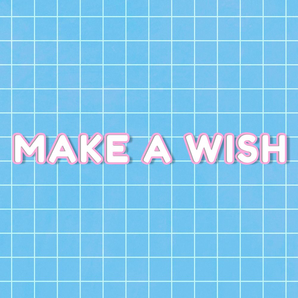 Bold make a wish word miami outline typography on grid background