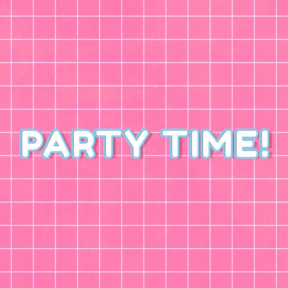 Outline miami 80&rsquo;s party time! bold word art on grid background
