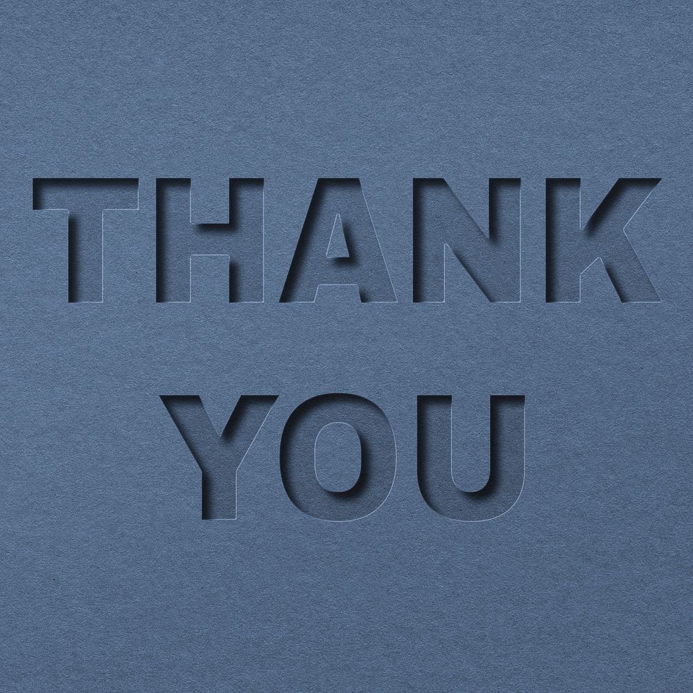 Paper cut thank you word font typography