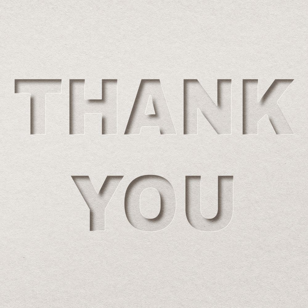 Paper cut thank you word font typography