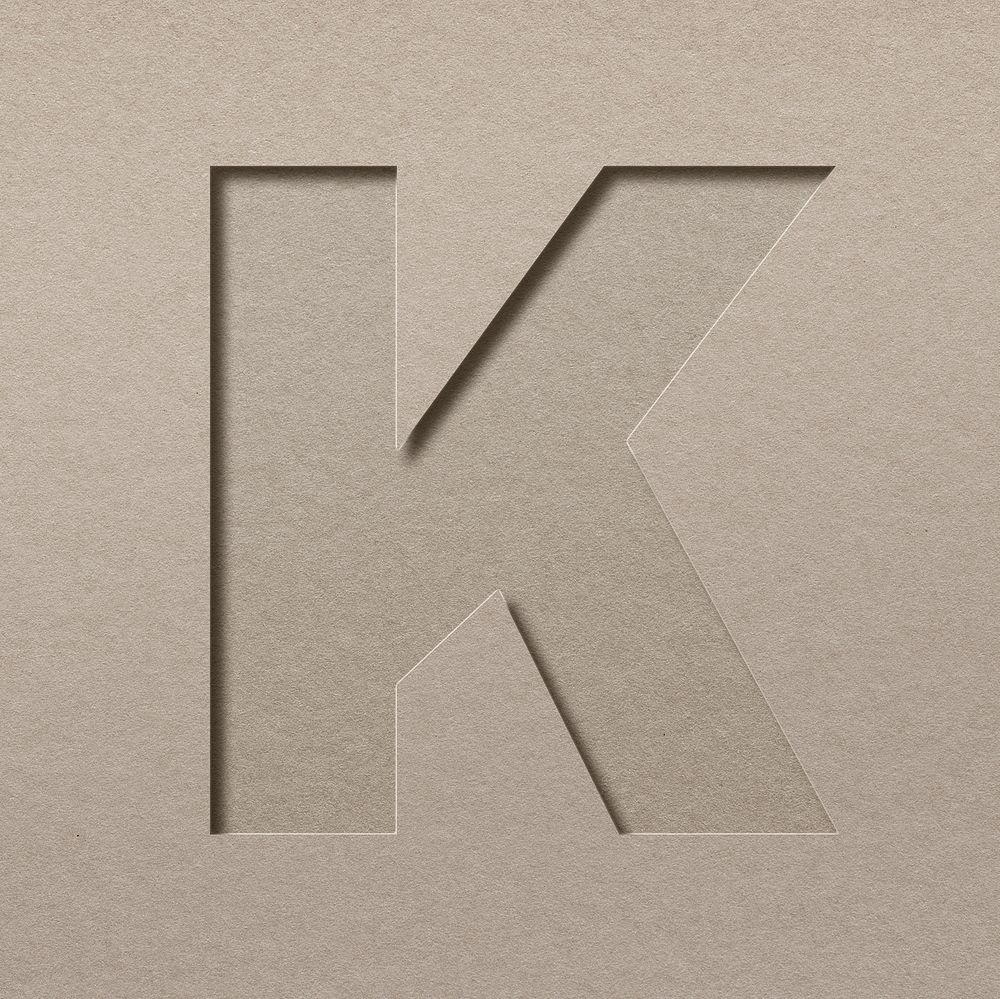 Paper cut capital letter K psd font typography