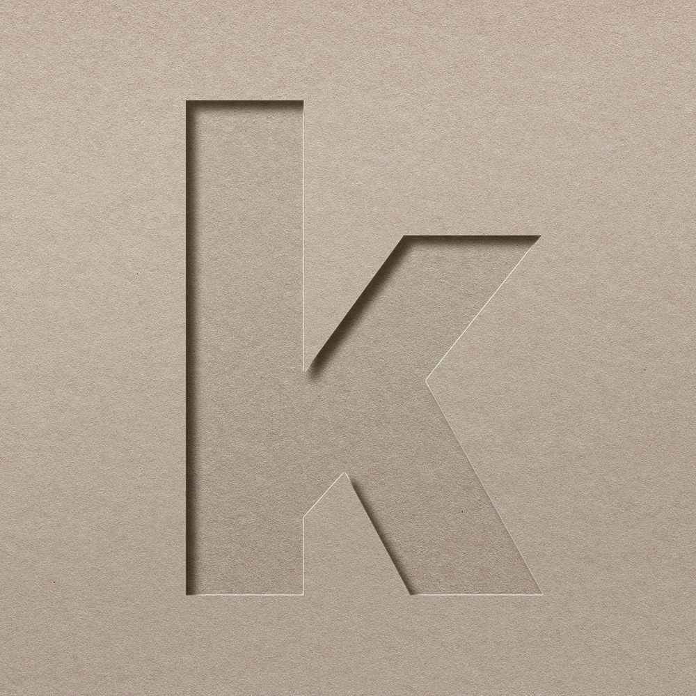 Paper cut lowercase letter k psd font typography