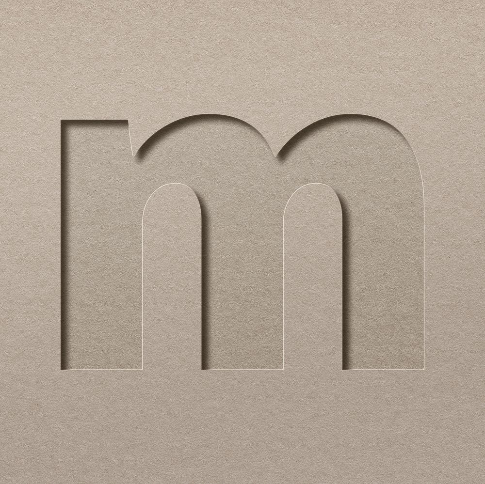 Paper cut lowercase letter m psd font typography