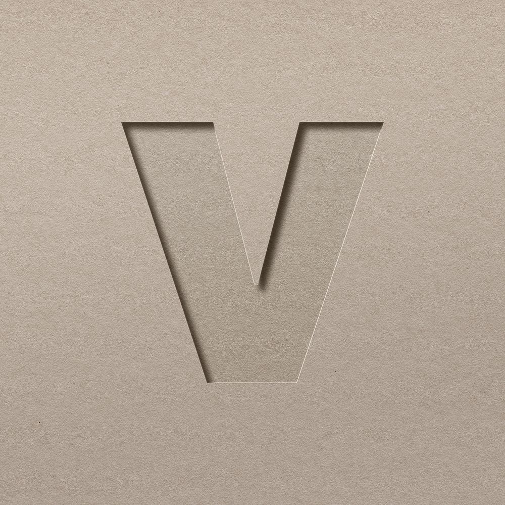 Paper cut lowercase letter v psd font typography