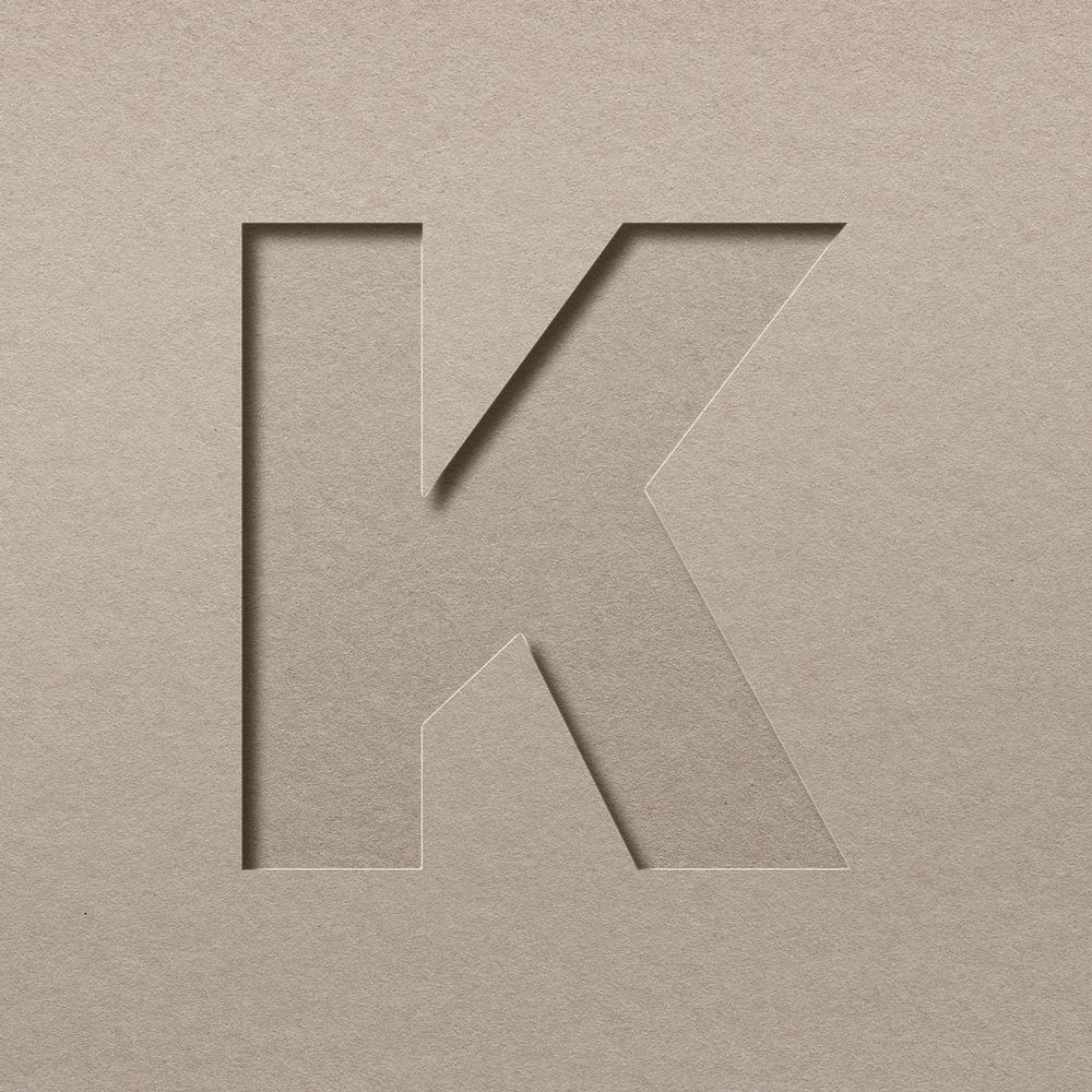 Paper cut texture k letter capital typography