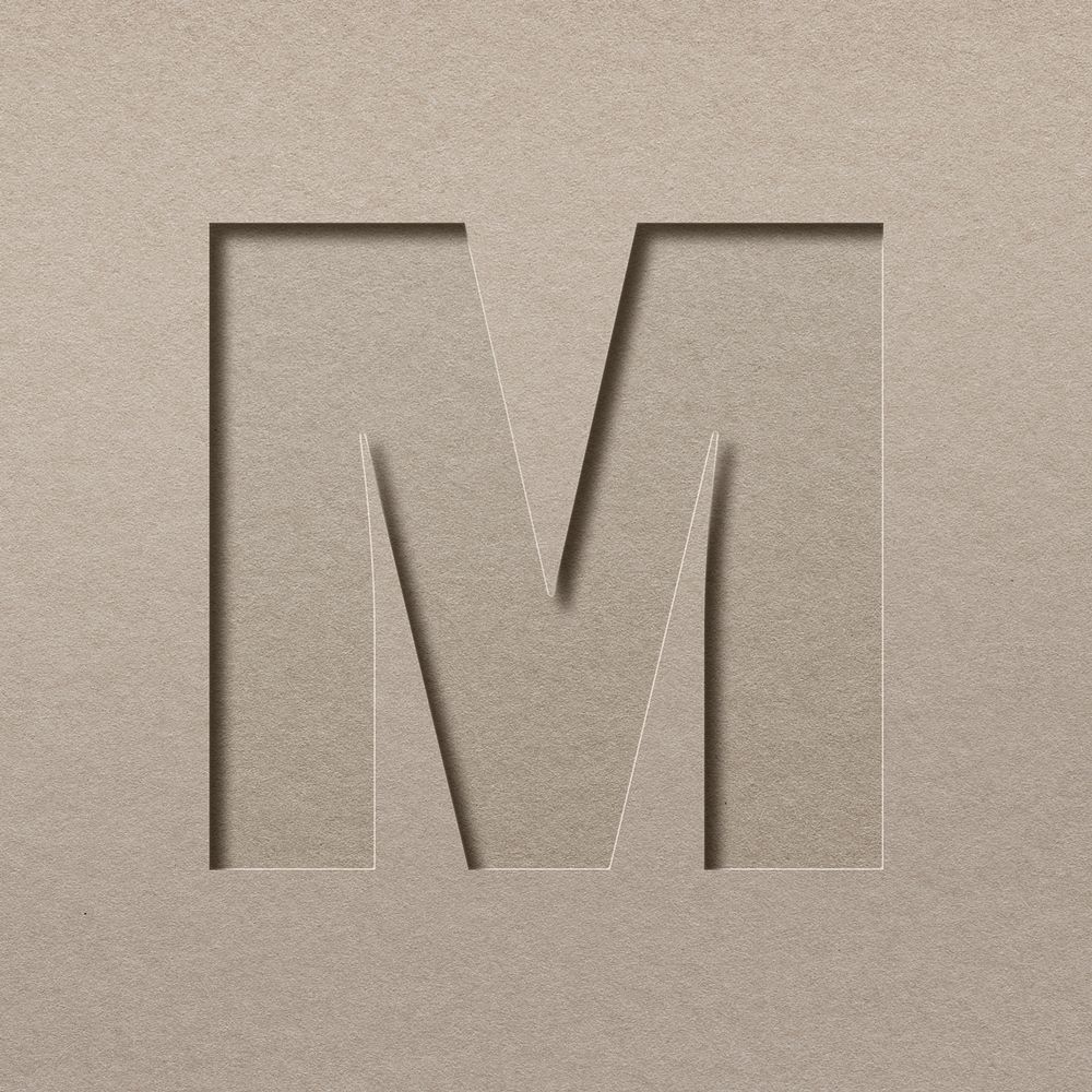 Paper cut texture m letter capital typography