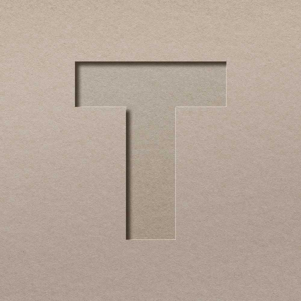 Paper cut texture t letter capital typography