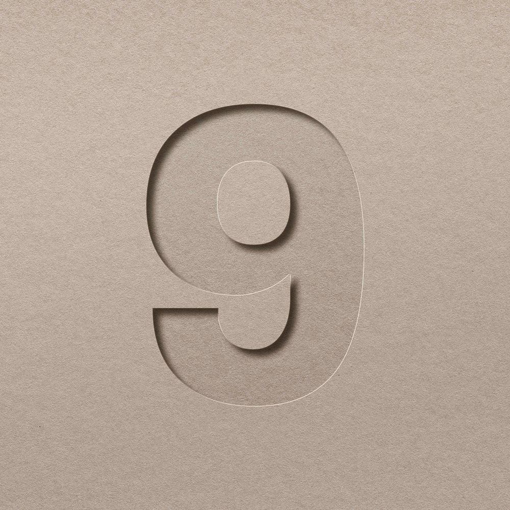 Paper cut number 9 psd font typography