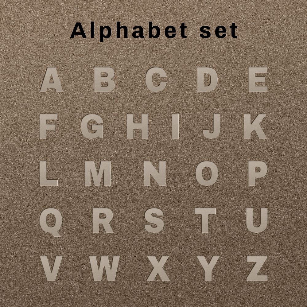 Paper cut alphabet set psd ABC font on beige