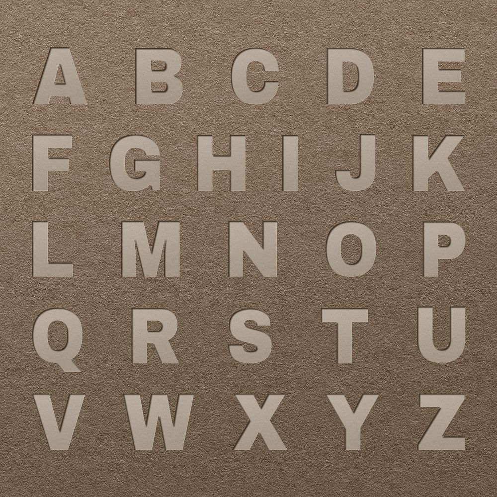 Paper cut alphabet set psd ABC font on beige
