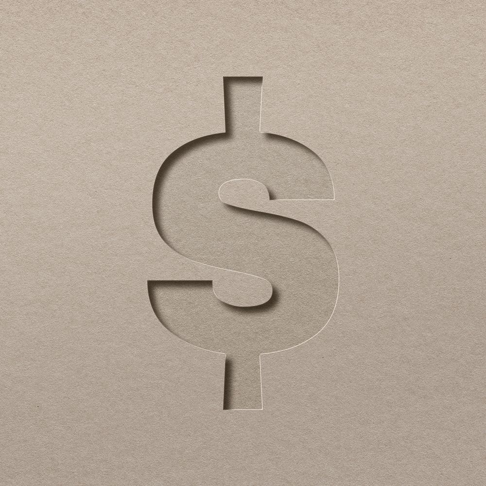 Dollar paper embossed sign psd typography
