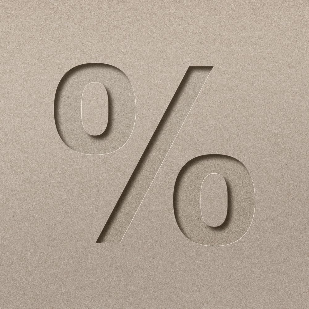 Percent paper cut sign psd typography