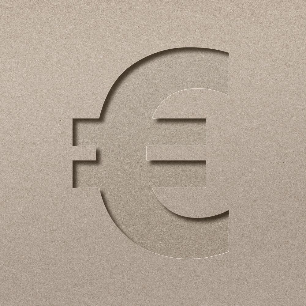Euro currency psd symbol paper cut typography