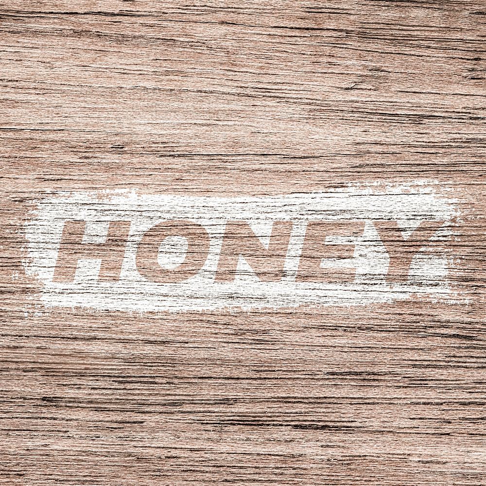 Wood texture honey word bold italic typography printed lettering