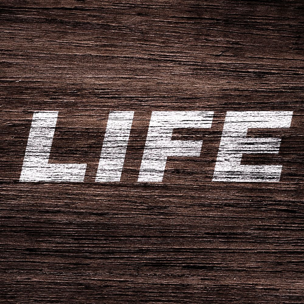 Wood texture life word bold italic typography printed lettering