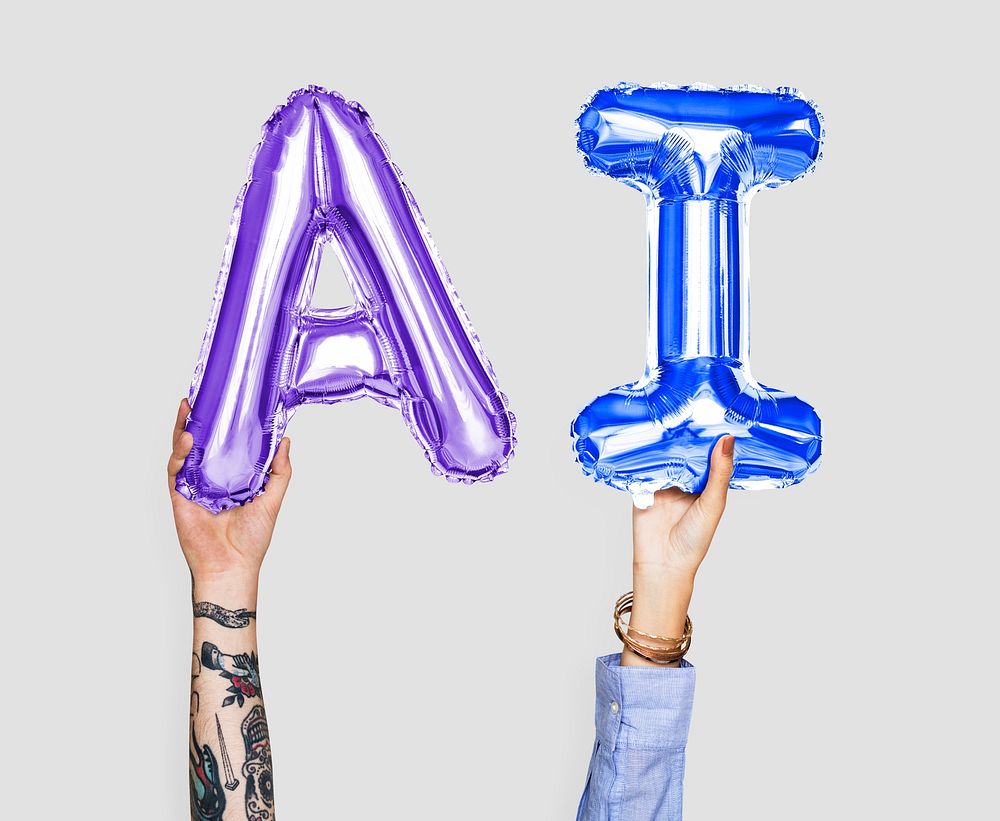 Colorful balloon letters forming the word AI