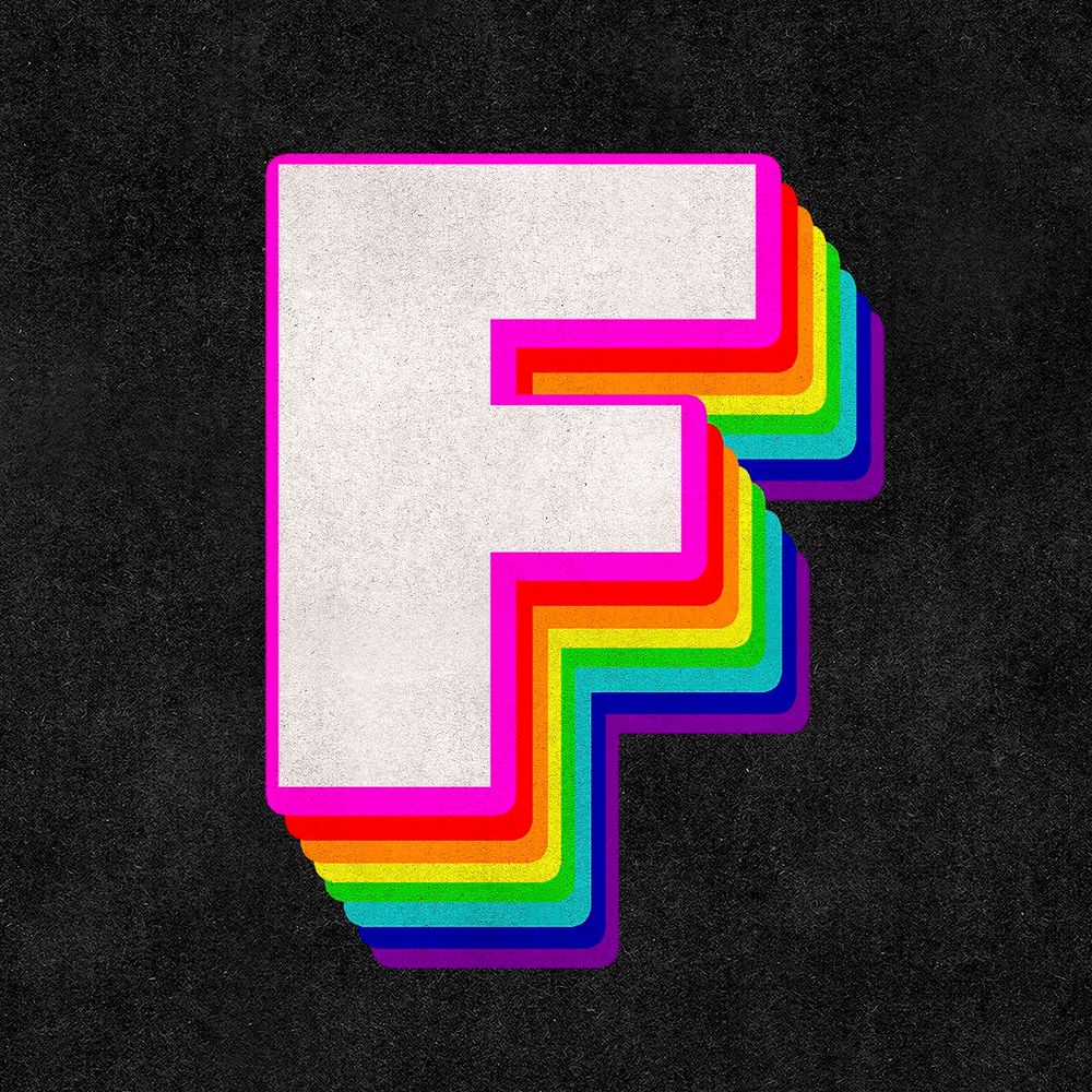Font f psd 3d rainbow typeface paper texture