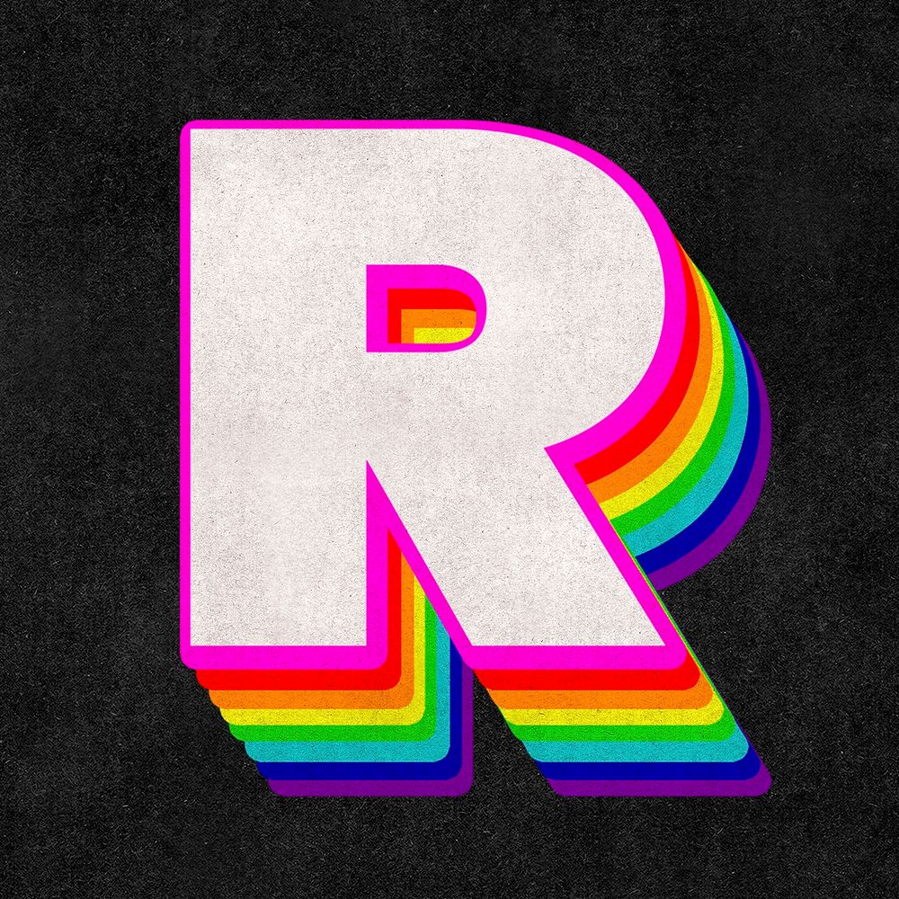 Font r psd 3d rainbow typeface paper texture