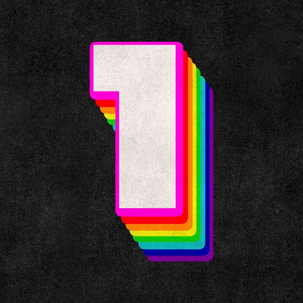 Number 1 font psd 3d rainbow typography