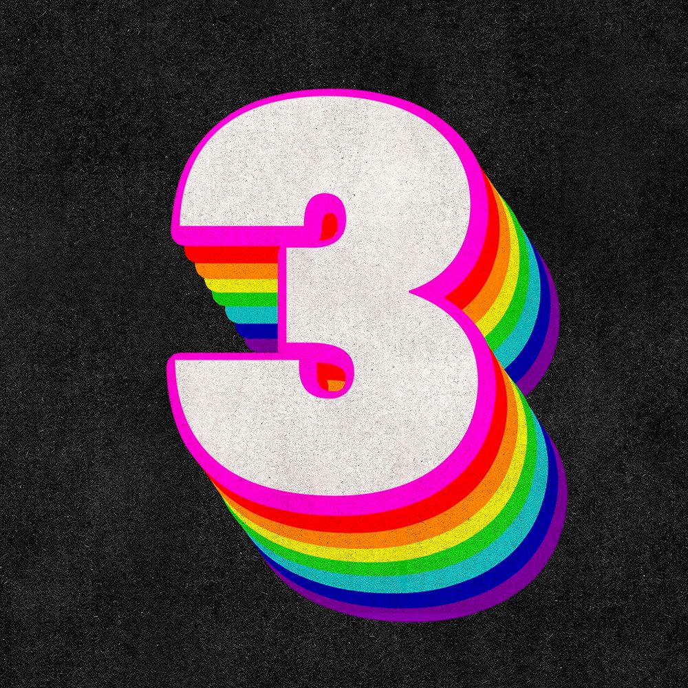 Number three font psd 3d rainbow typography