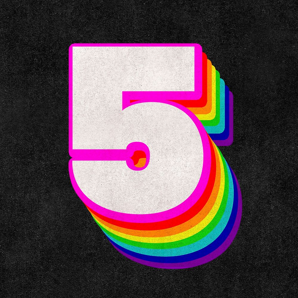 Number five font psd 3d rainbow typography