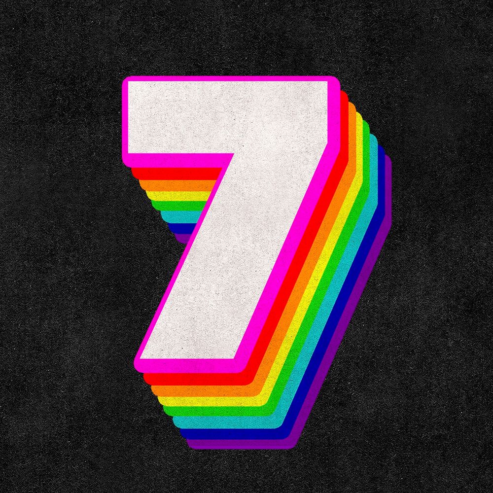 Number 7 font psd 3d rainbow typography