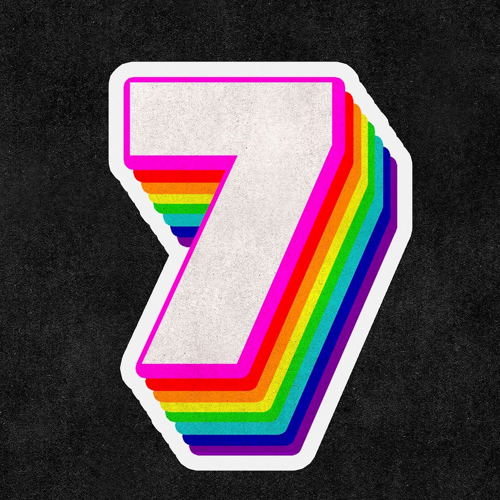 Number 7 font psd 3d rainbow typography