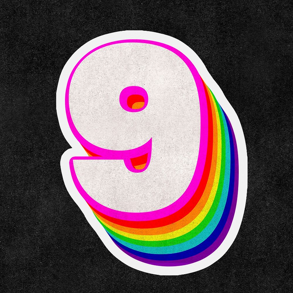 Number nine font psd 3d rainbow typography