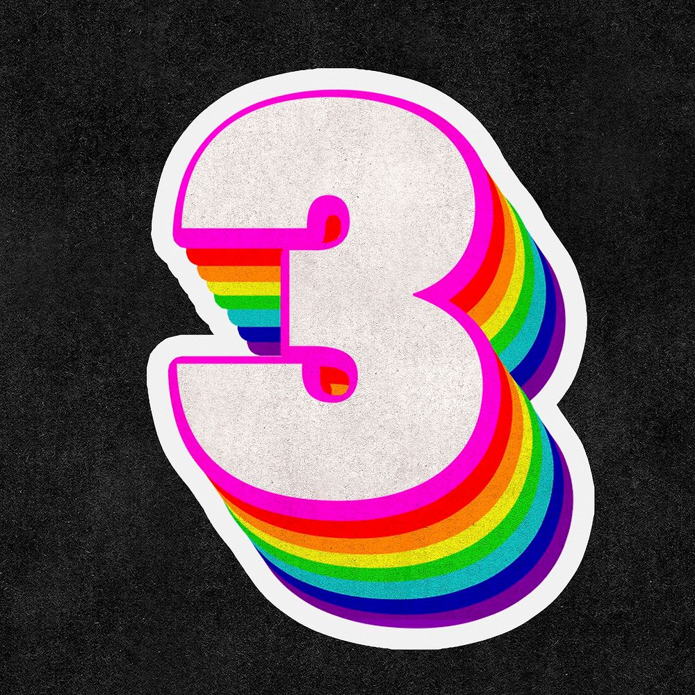 Number 3 font psd 3d rainbow typography