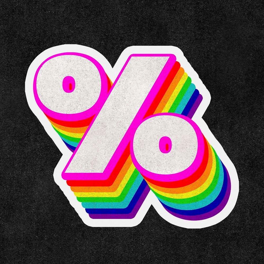 Percentage symbol psd 3D typography rainbow pattern