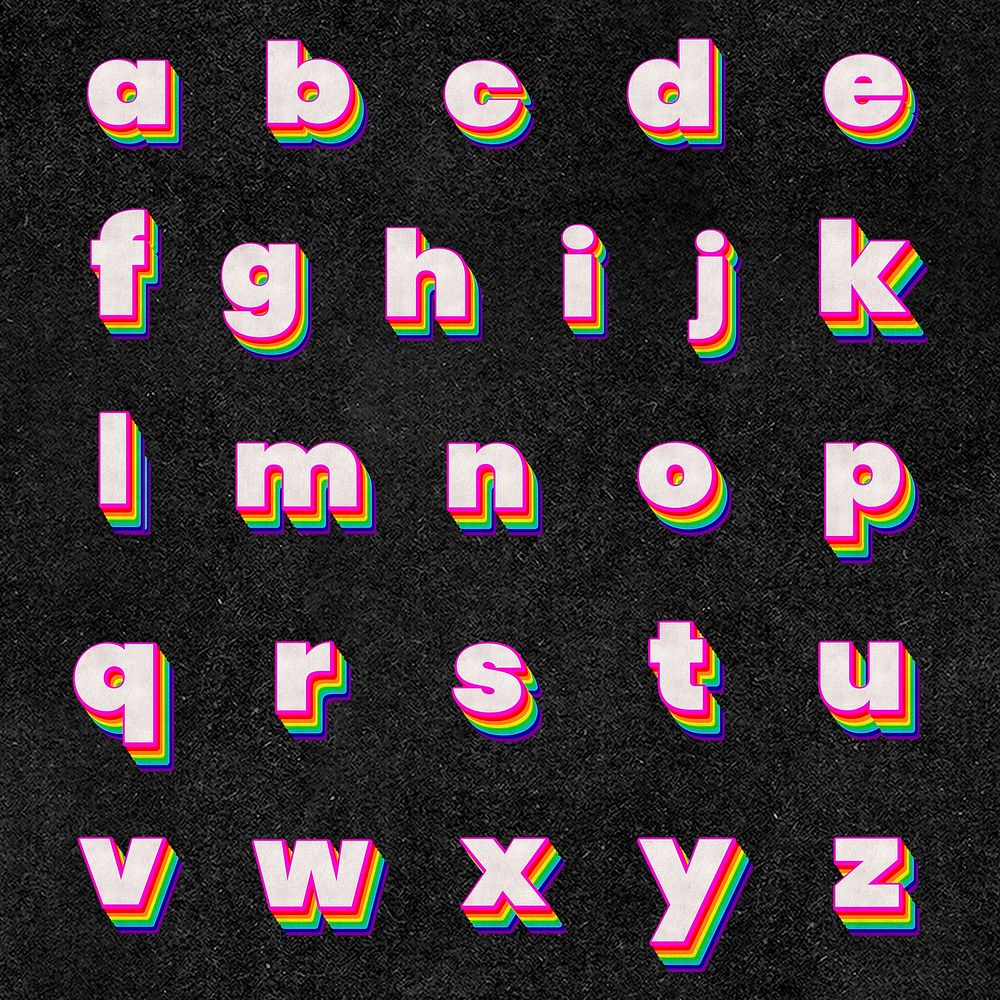 Layered rainbow ABC Alphabet psd set gay pride font