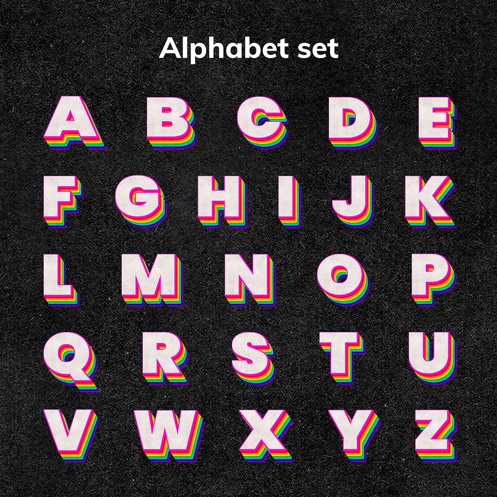 Layered rainbow ABC Alphabet psd set gay pride uppercase font