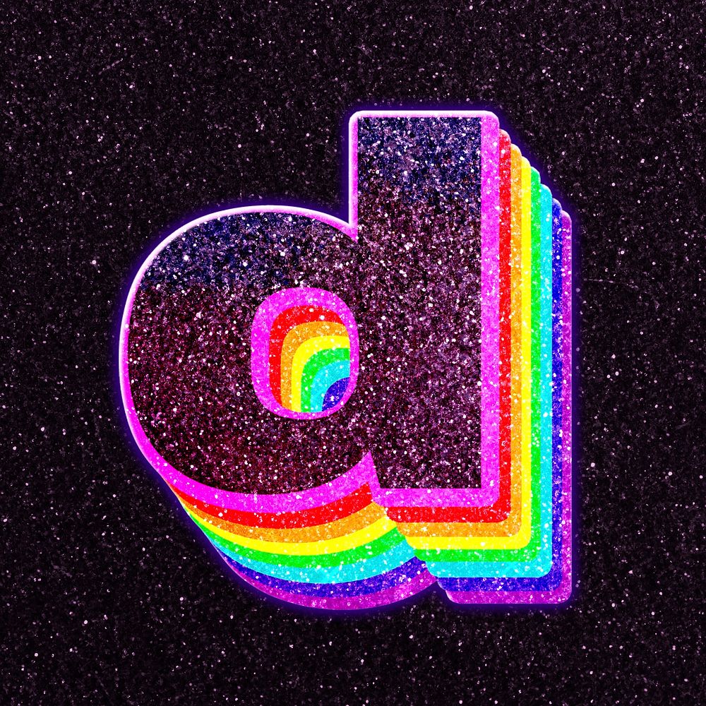 Alphabet d psd 3d vintage font glitter typography