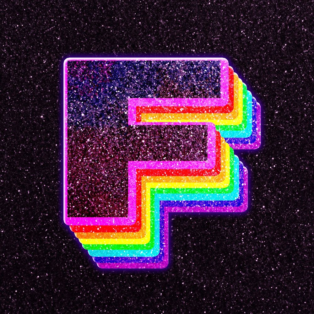 Letter f rainbow typography psd glitter texture