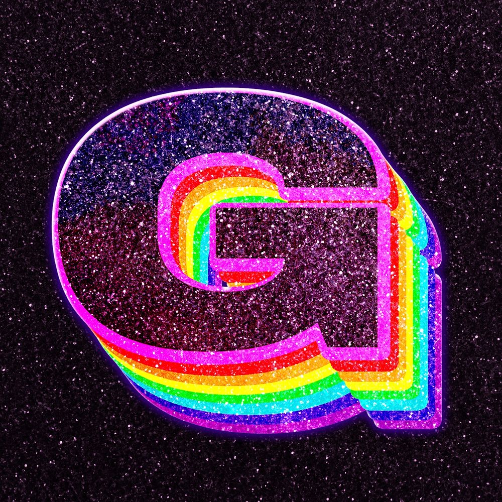 Letter g rainbow typography psd glitter texture