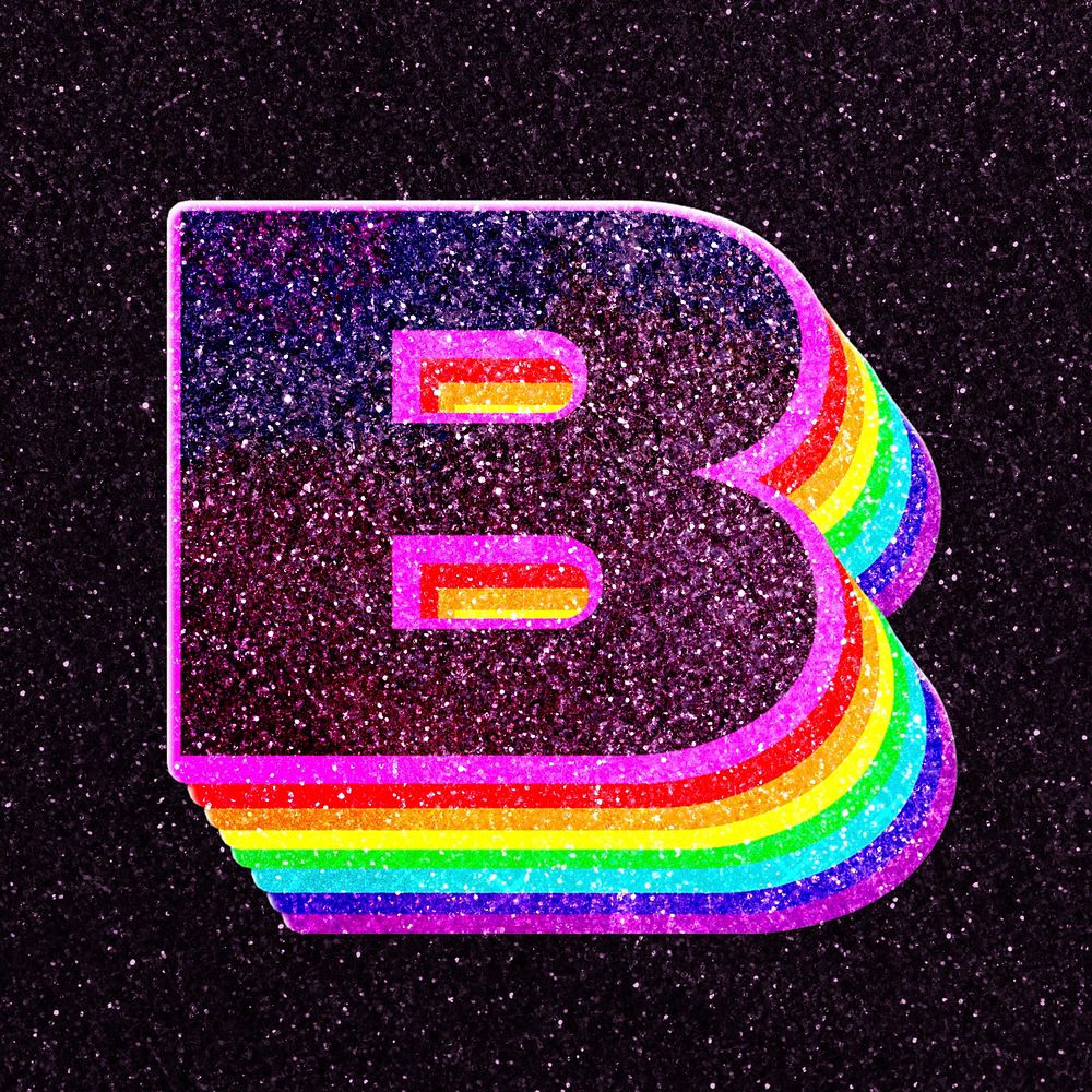 Letter b rainbow typography psd glitter texture