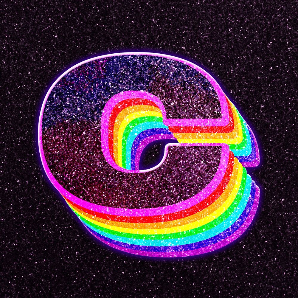Letter c rainbow typography psd glitter texture