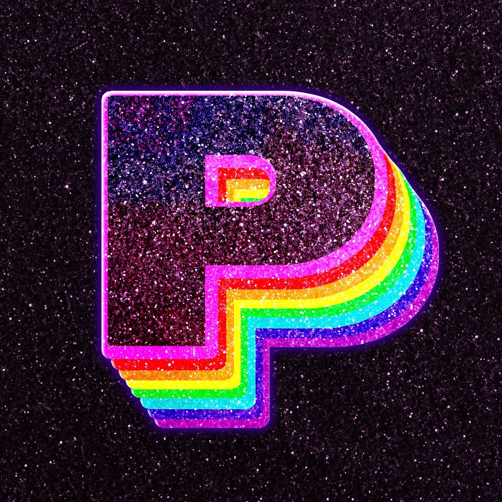 Letter p rainbow typography psd glitter texture