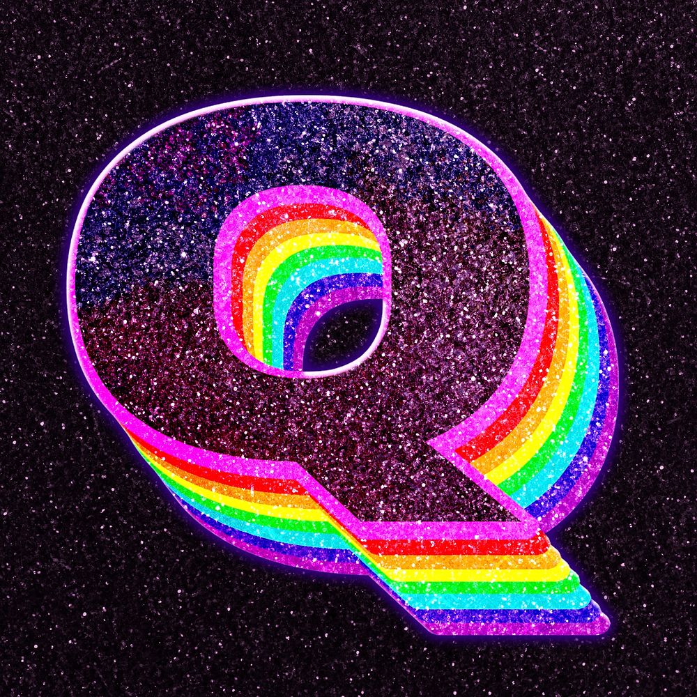 Letter q rainbow typography psd glitter texture