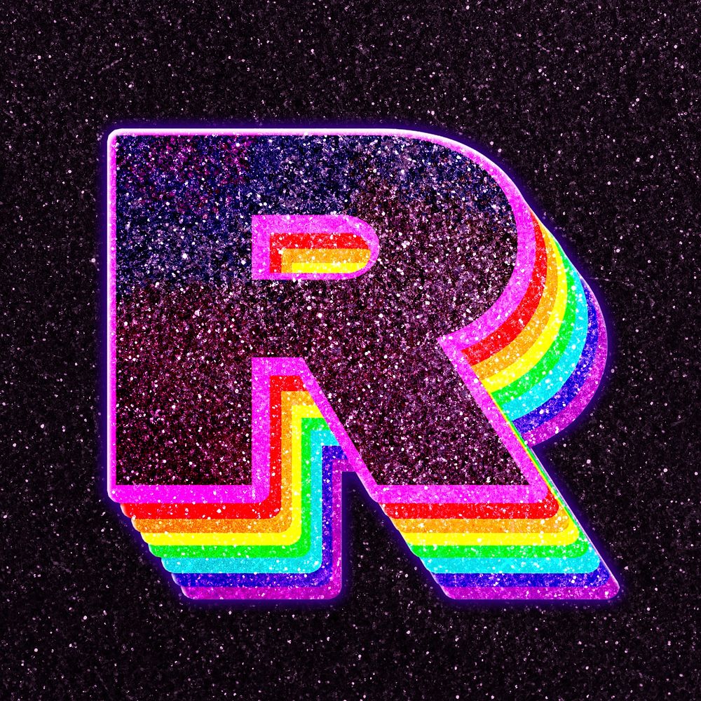 Letter r rainbow typography psd glitter texture