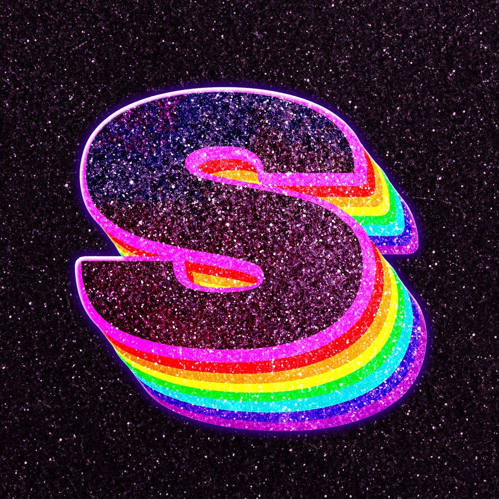 Letter s rainbow typography psd glitter texture