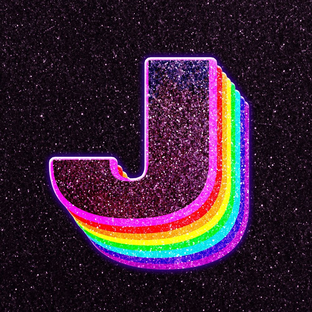 Letter j rainbow typography psd glitter texture